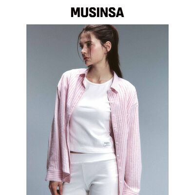 BRIGHTEN 男友宽松衬衫粉色条纹 MUSINSA韩国官网直邮进口