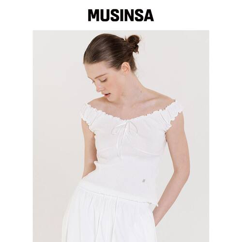 INJIACTIVE Wrinkle Off Shoulder Top WHITE韩国官网直邮进口