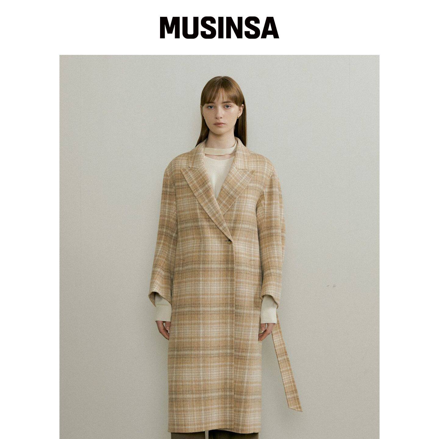 THE PENNY CHECK LONG HANDMADE COAT - 米色 MU韩国官网直邮进口