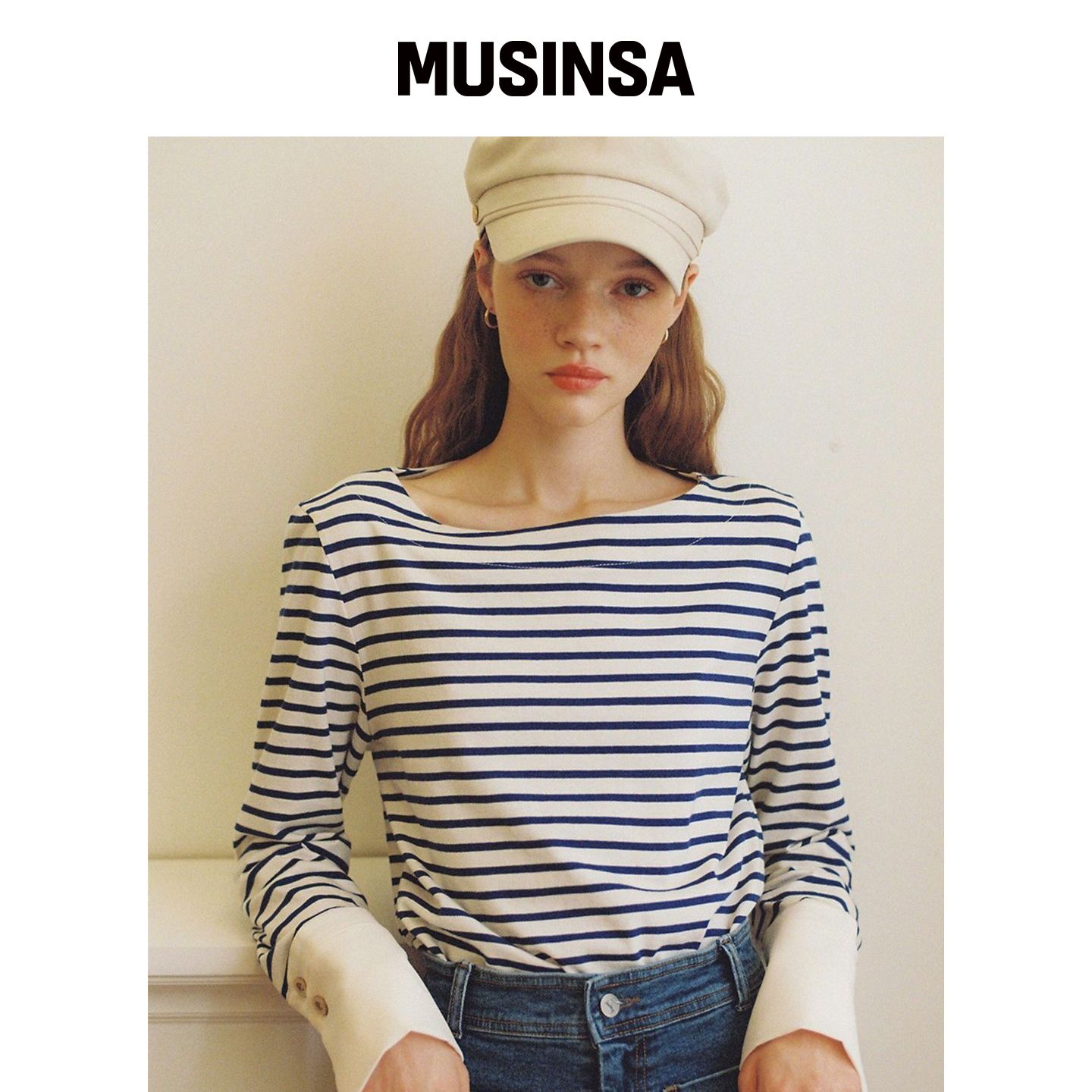 SALON DE YOHN 条纹袖口 T_ 钴蓝色 MUSINSA韩国直邮官方正品