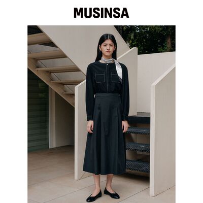 YUPPE TUCKED FLARE SKIRT_BLACK韩国官网直邮进口MUSINSA