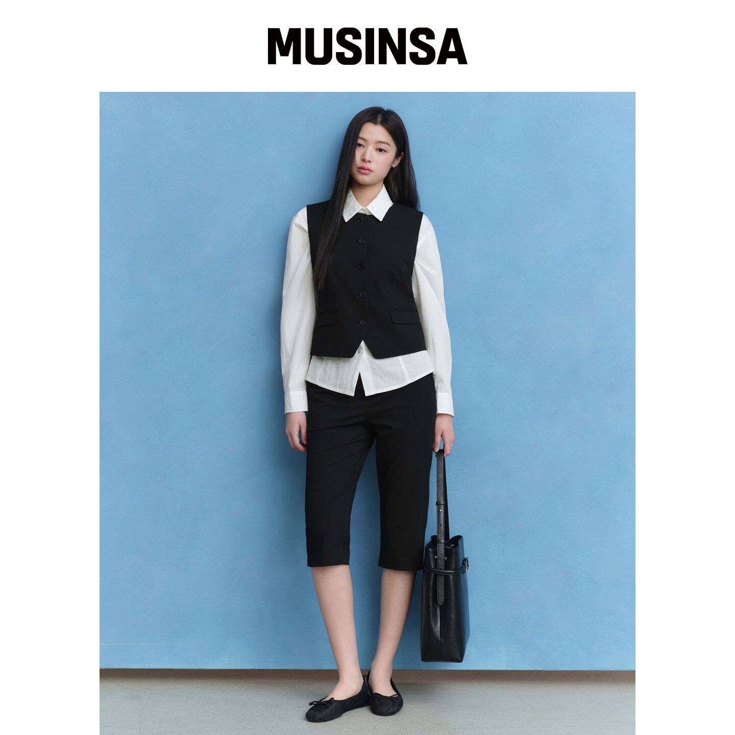 MUSINSA STANDARD WOMAN 女款高腰七分裤 [黑色]韩国官网直邮进口