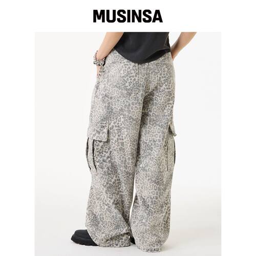 UNKNOWN PLANET 豹纹宽松工装裤 灰色 MUSINSA韩国直邮官方正品