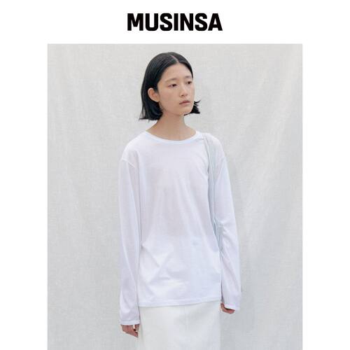 STEP AROUND 宽松棉质长袖T恤_WHITE 秋MUSINSA韩国官网直邮进口