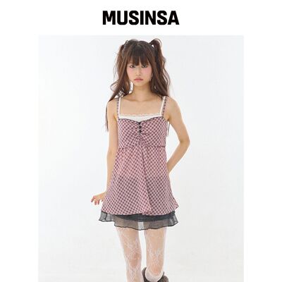 EXPIRED GIRL 粉色格纹娃娃款吊带 MUSINSA韩国官网直邮进口