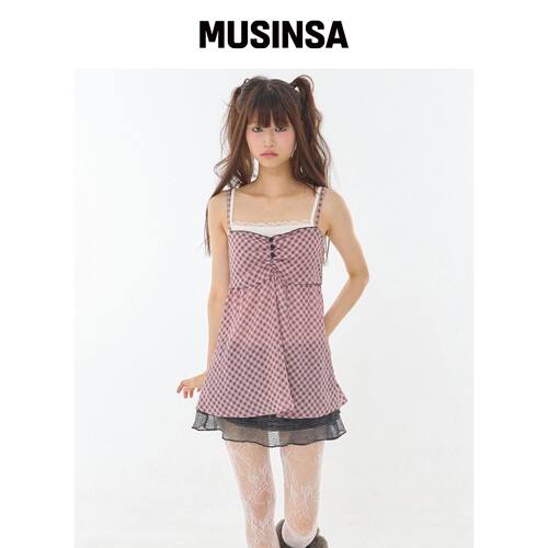 EXPIRED GIRL 粉色格纹娃娃款吊带 MUSINSA韩国官网直邮进口