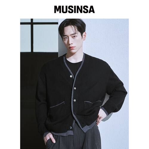 DRAW FIT 羊毛混纺层叠短款开衫 [BLACK]韩国官网直邮进口MUSINSA