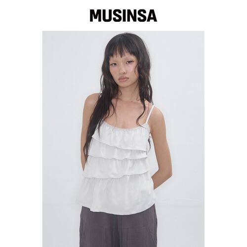 EXPIRED GIRL [9th] 不对称荷叶边吊带衫 Mist韩国官网直邮进口