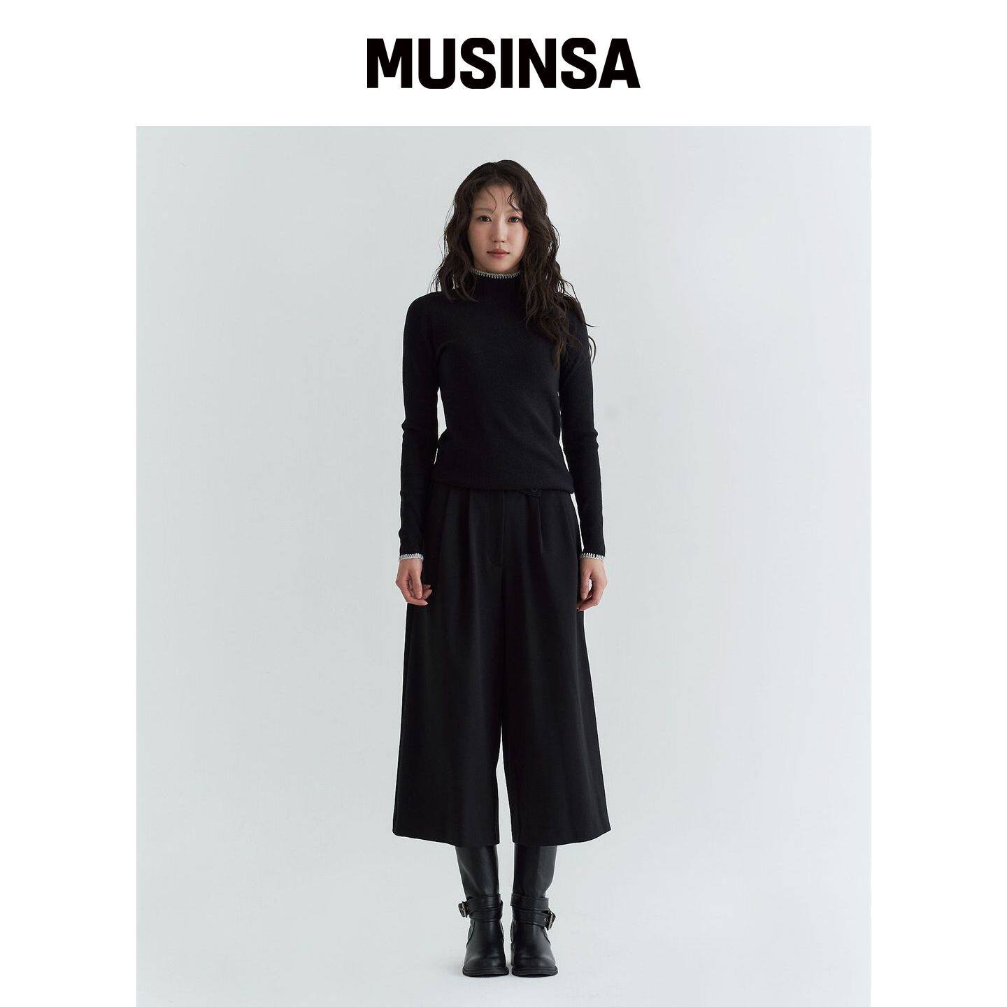 PLAYO 无缝半高领针织T恤 _ 黑色 MUSINSA韩国官网直邮进口