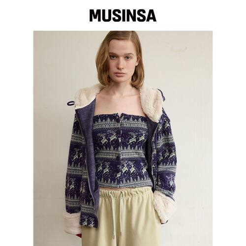 FUNFROMFUN 北欧毛皮连帽卫衣，紫色 MUSINSA韩国直邮官方正品