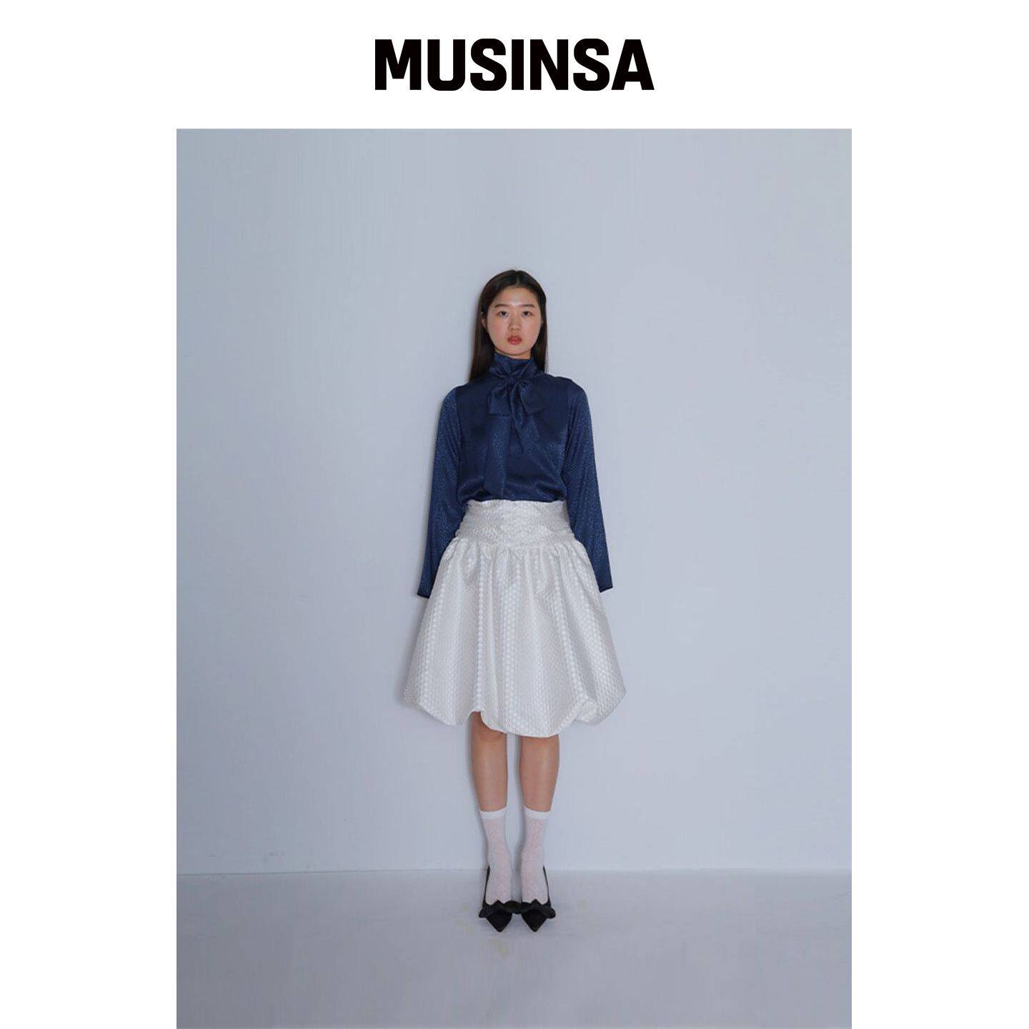 BOMNAL BOUTIQUE 豹纹领带衬衫_婴儿蓝 MUSINSA韩国直邮官方正品