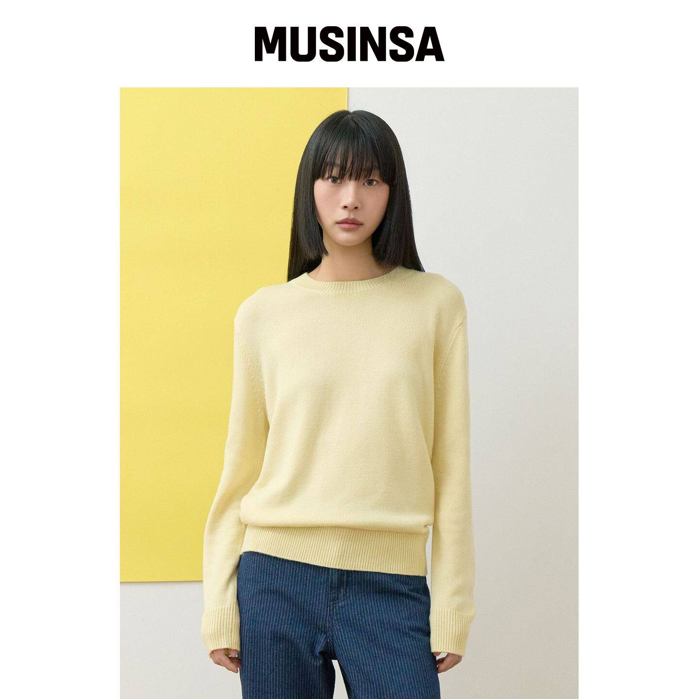 Bb' BENETTON 羊绒圆领针织(浅黄色) MUSINSA韩国直邮官方正品