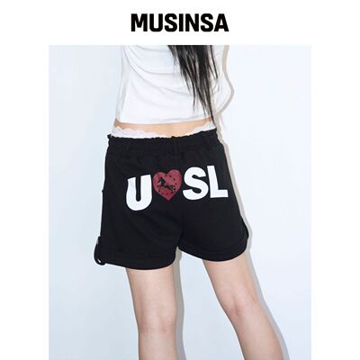 UNTITLED SEOUL UNTITLED卷边卫裤黑色 MUSINSA韩国官网直邮进口