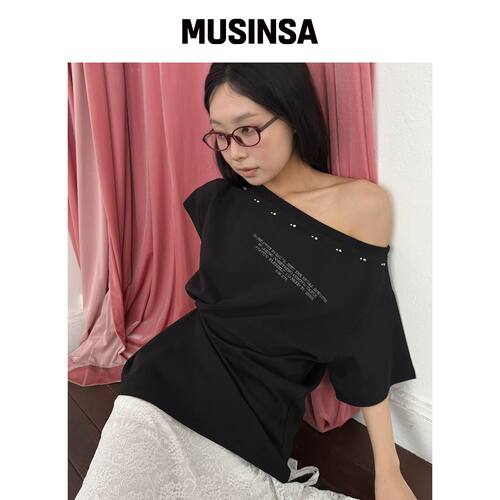 CHICKS 铆钉图案单肩短袖黑色 MUSINSA韩国官网直邮进口
