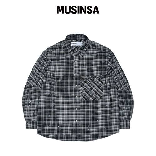NOMANUAL 黑色涂鸦格纹衬衫 MUSINSA韩国官网直邮进口