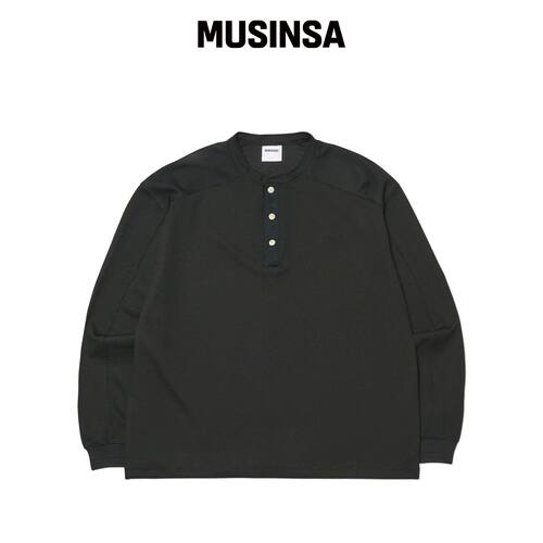 NOMANUAL NM HENLEY NECK WAFFLE 长袖T恤 - 黑 韩国官网直邮进口