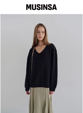 THE LILLE Wholegarment V领针织衫_炭灰色韩国官网直邮进口
