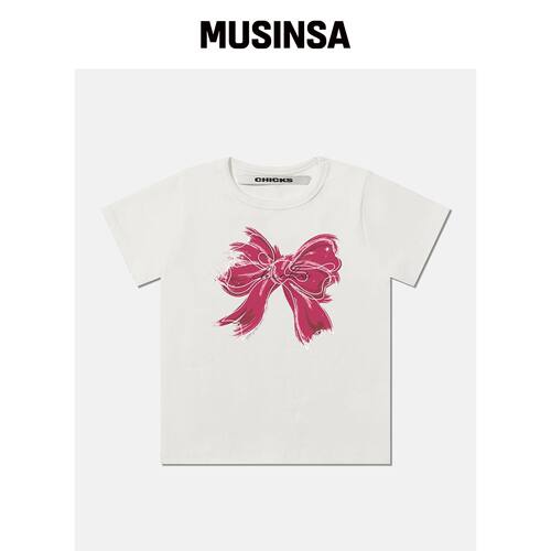 CHICKS PINK RIBBON 白色短袖T恤 MUSINSA韩国官网直邮进口