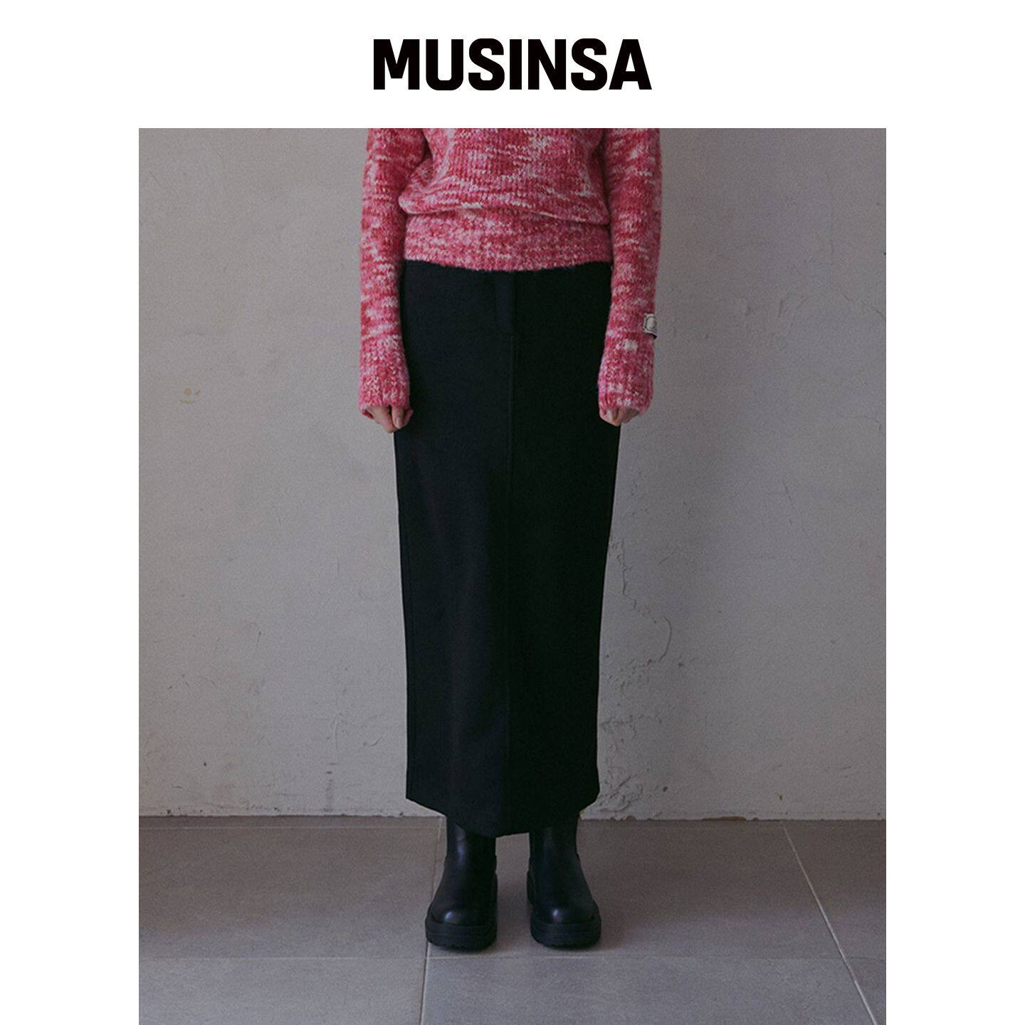 ODER 绒面氨纶铅笔裙-黑色 MUSINSA韩国官网直邮进口