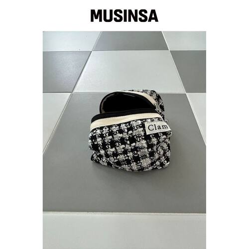 CLAM 圆形化妆包 _ 粗花呢灰色 MUSINSA韩国官网直邮进口