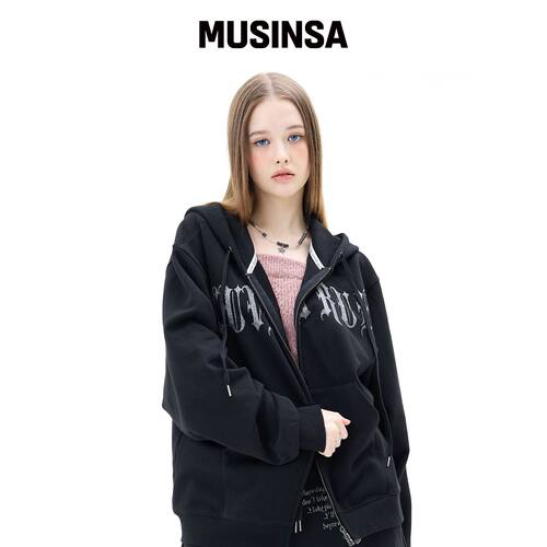 LUVISTRUE MZ 2WAY亮片连帽拉链外套（黑色） MU韩国官网直邮进口