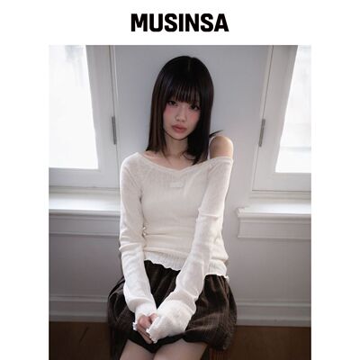 ROSEFRANTZ 蕾丝标签V领长袖衫[象牙色] MUSINSA韩国直邮官方正品