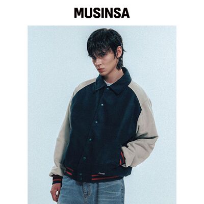 ROWDY 素食绒面混合贴合棒球夹克_海军蓝 MUSINS韩国官网直邮进口