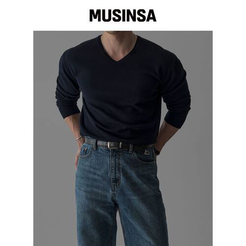 BOWLOW PRODUCT 海军蓝V领针织衫 MUSINSA韩国直邮官方正品