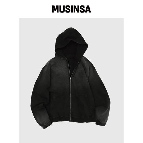 TIMELESS SPORTSWEAR 薄款拉链连帽卫衣褪色黑色韩国官网直邮进口