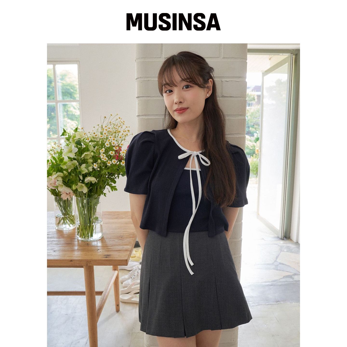 VEM.VER 夏季抓绒迷你裙子裤子_灰色 MUSINSA韩国官网直邮进口