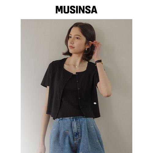 TILL I DIE 无袖套装半袖镂空开衫_黑色 MUSINSA韩国官网直邮进口