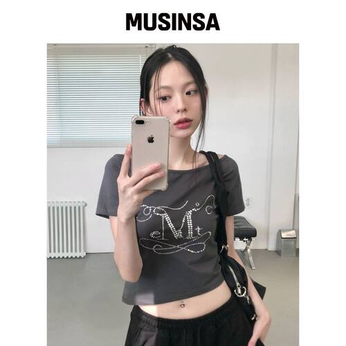 MUCENT GLINT 单肩镶钻不对称短袖T恤 MUSINSA韩国官网直邮进口