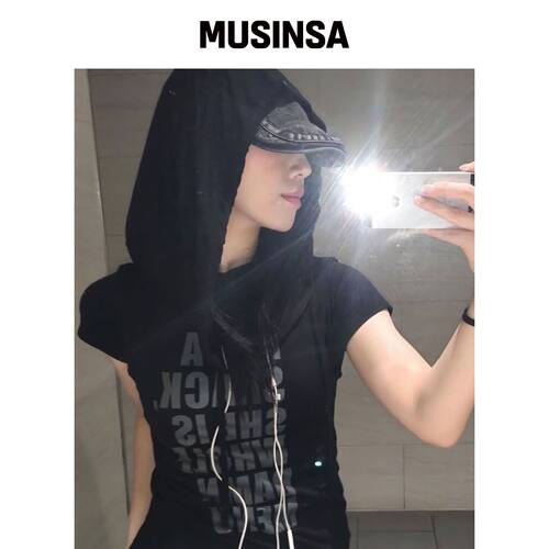CUTOUT SINGULAR 连帽无袖上衣-黑色 MUSINSA韩国官网直邮进口