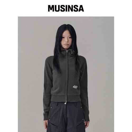 41PRAY 高领针织连帽拉链卫衣 / 炭灰色 MUSINSA韩国官网直邮进口