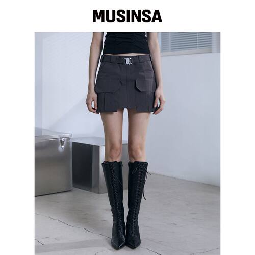 VOONT Buckle Belt Cargo Mini Skirt (CHARCOAL韩国官网直邮进口