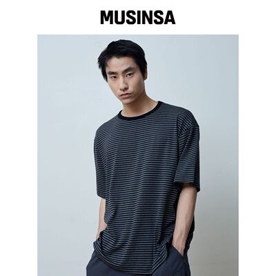 BALLUTE 雾感条纹短袖（炭灰色&黑色） MUSINSA韩国官网直邮进口