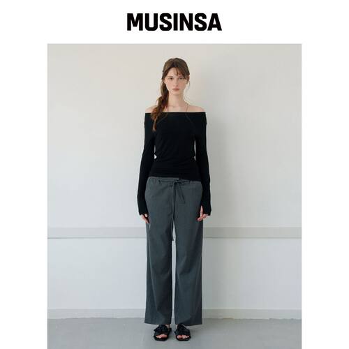 LETTERA Ribbon Tie Stripe pants_Grey MUSINSA韩国官网直邮进口