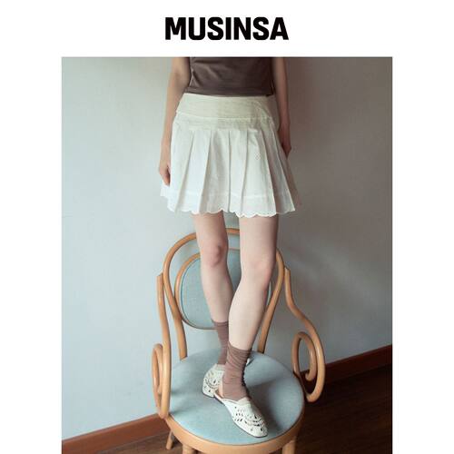 OURNOSTALGIA 眼孔褶皱裙_白色（OB6SK09） MUSI韩国官网直邮进口
