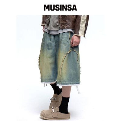 RSSC 切割水洗牛仔短裤 - 浅色牛仔 MUSINSA韩国官网直邮进口
