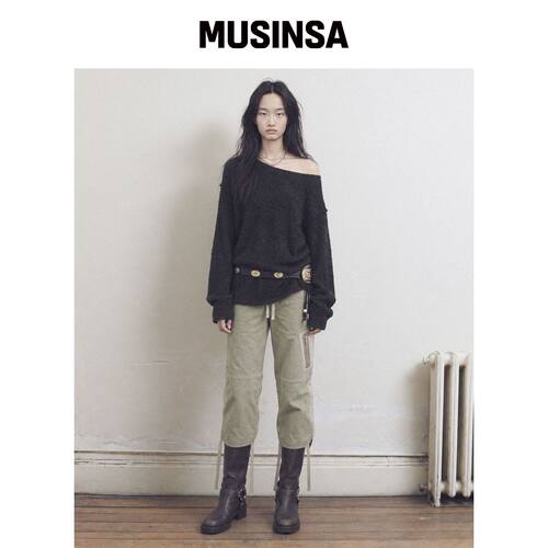 SOMSOC DAZE MIXED DENIM CAPRI PANTS_KHAKI MU韩国官网直邮进口