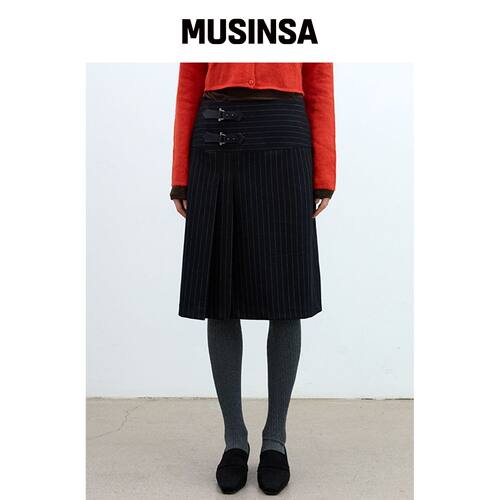 OUI MAIS NON Ophelia 腰带条纹羊毛裙 MUSINSA韩国官网直邮进口