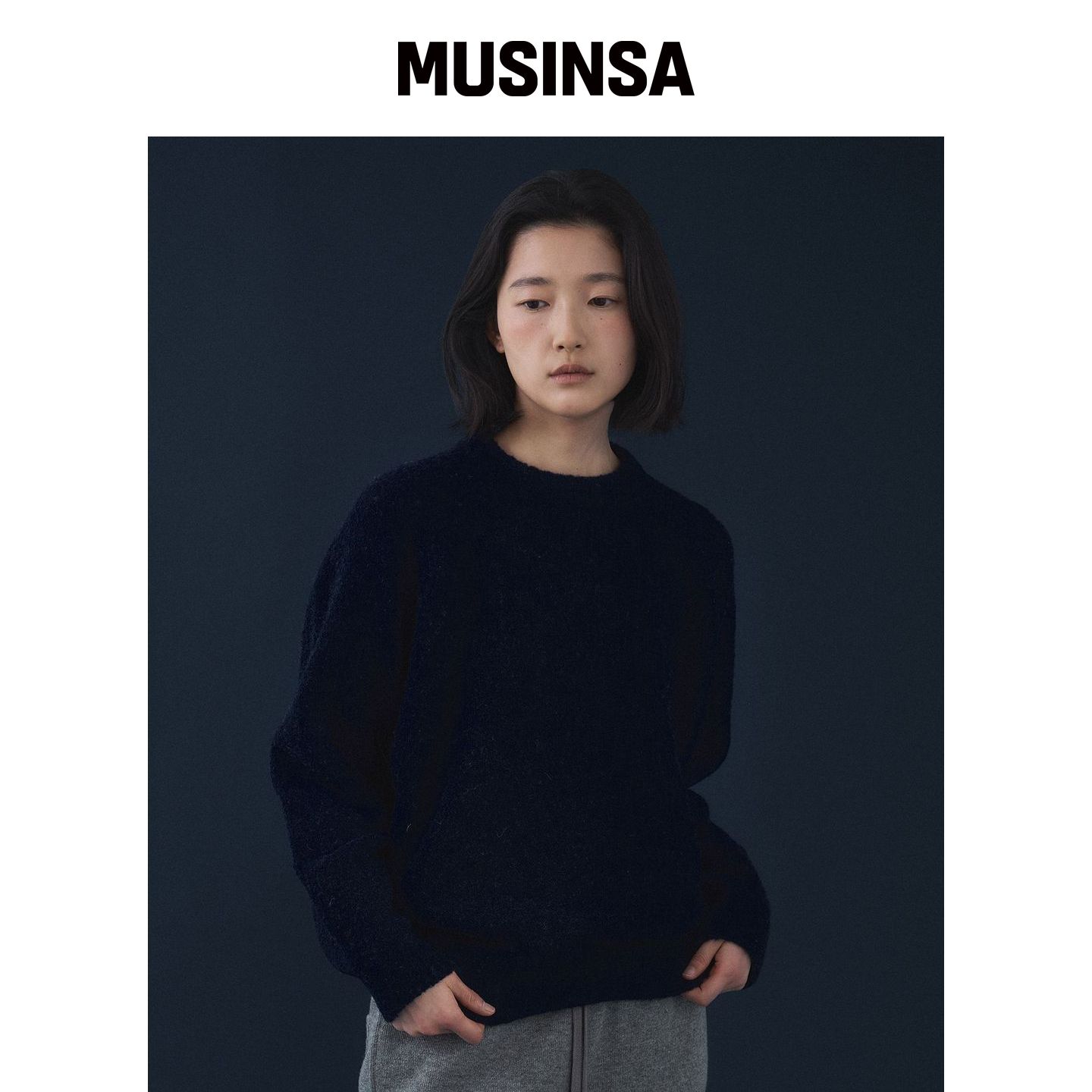 HOWUS 羊毛柔软宽松针织衫（海军蓝） MUSINSA韩国官网直邮进口