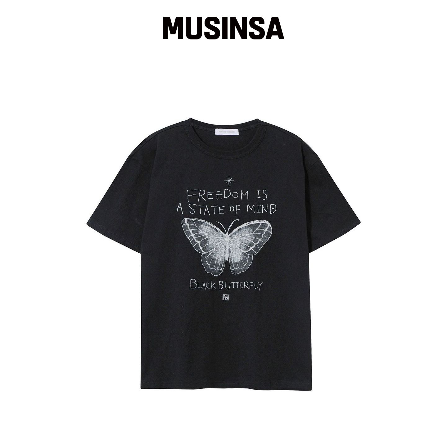 MIMTHEWARDROBE 黑色蝴蝶图案T恤_黑色 MUSINSA韩国直邮官方正品