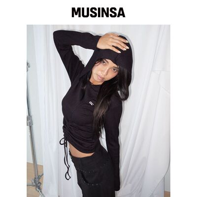 CHICKS 罗纹褶皱连帽长袖T恤 VLACK MUSINSA韩国官网直邮进口