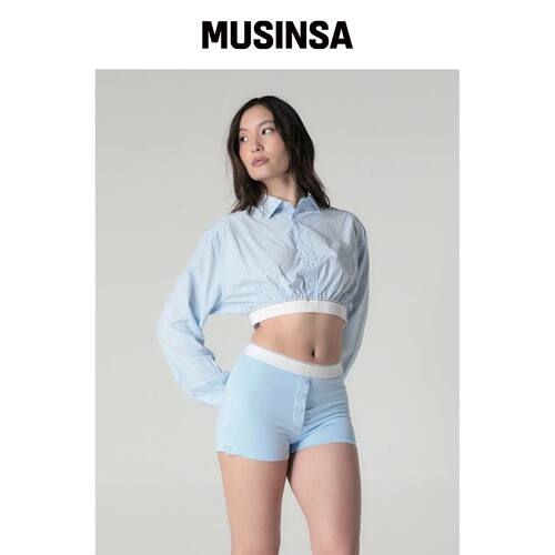 GLOWNY WILLY CROP SHIRT (BABYBLUE STRIPE) MU韩国官网直邮进口