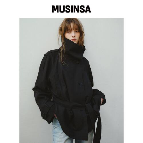 CITTA 亚麻混纺高领半风衣_CTO152(黑色) MUSINS韩国官网直邮进口