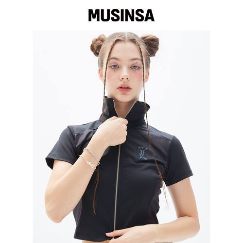 LUVISTRUE 黑色拉链短袖上衣 MUSINSA韩国直邮官方正品