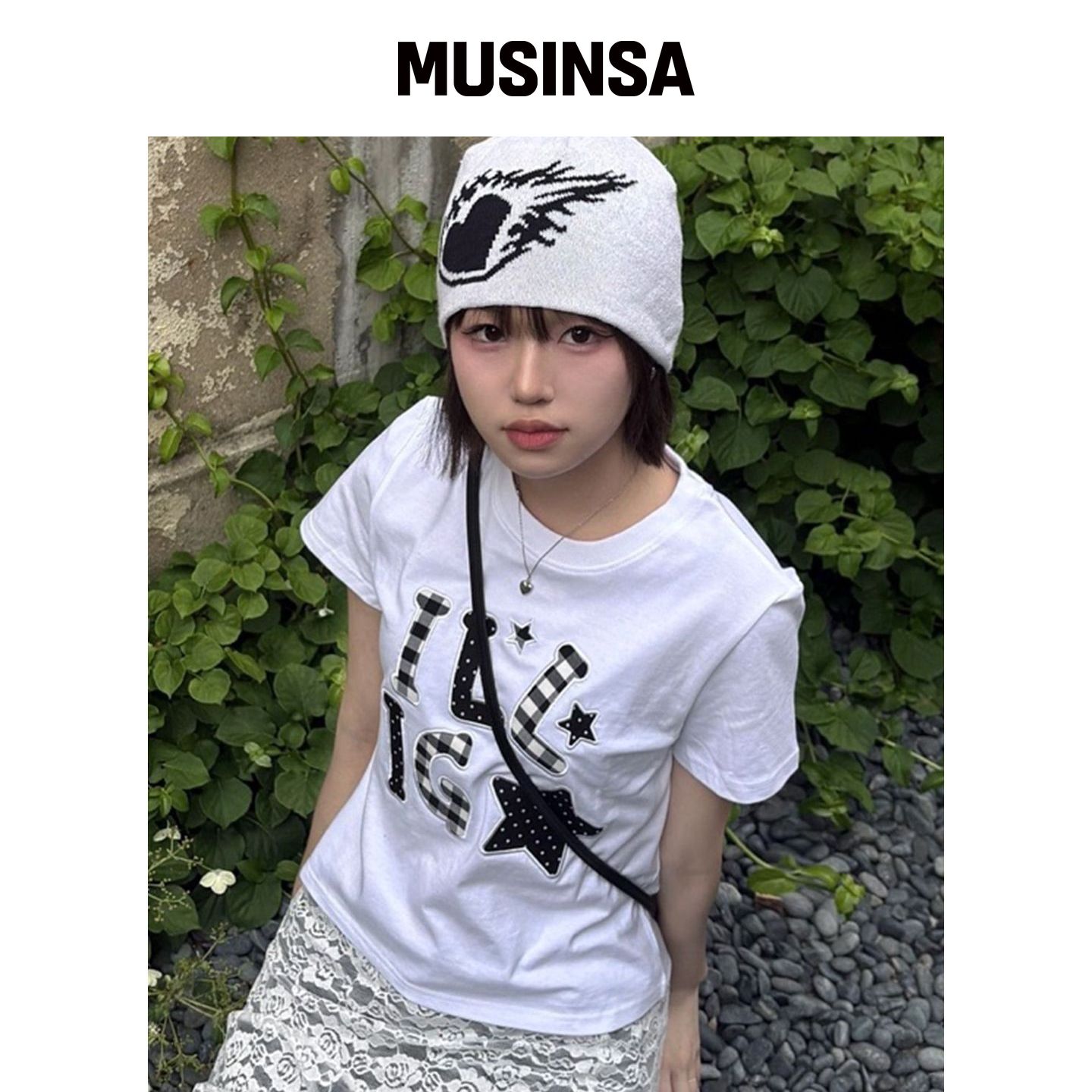 ILLIGO 格纹贴布宽松短款T恤 白色 MUSINSA韩国直邮官方正品图片