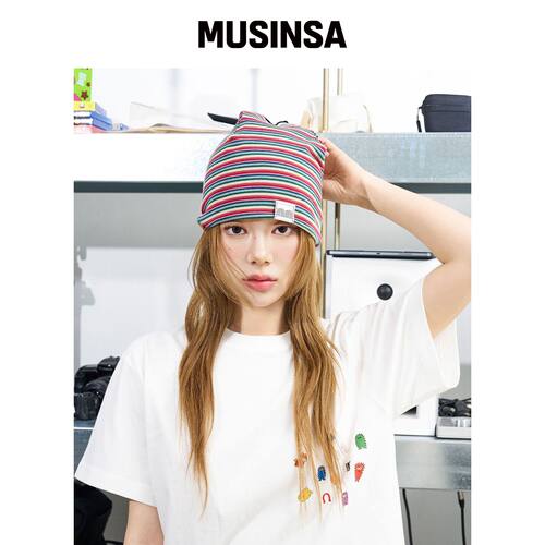 NOT NEW nn Label 条纹毛线帽 红色韩国官网直邮进口MUSINSA