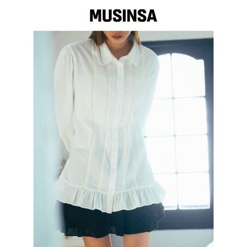 KOOKEESEE 条纹蕾丝褶皱衬衫（象牙色） MUSINSA韩国官网直邮进口